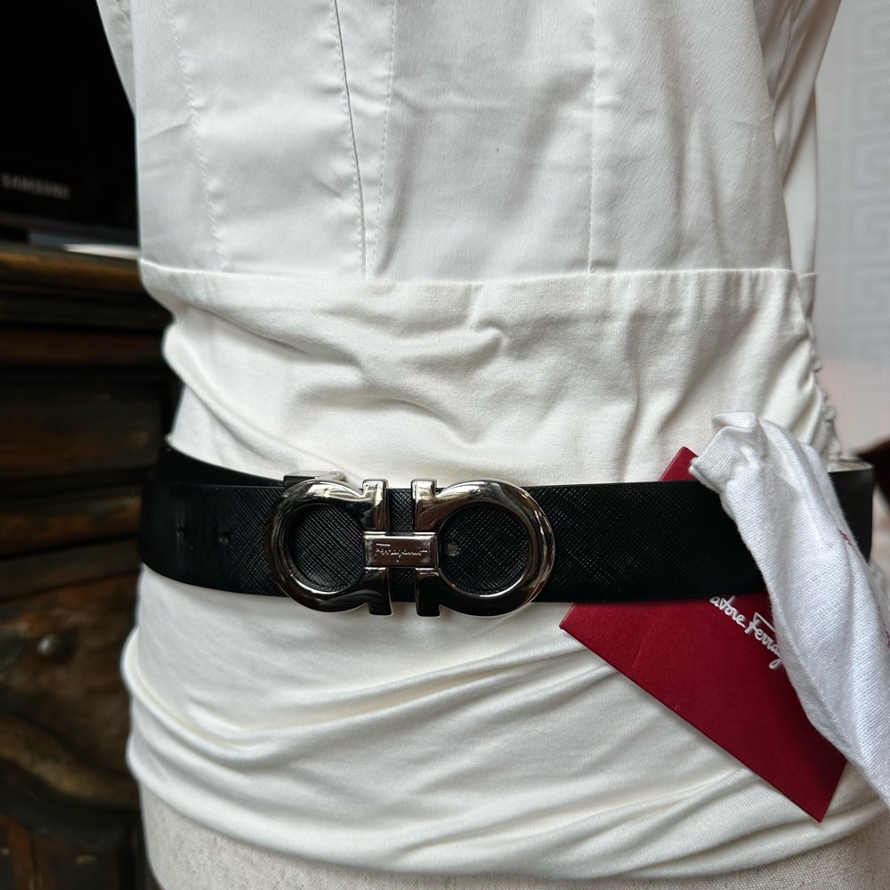Salvatore Ferragamo reversible Black Belt with Silver Buckle